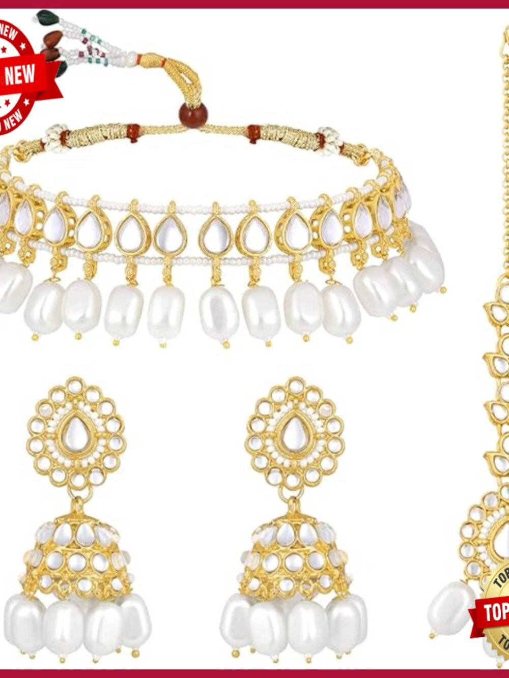 Kundan Studded Choker Necklace Earrings Maang Tikka Jewelry Set